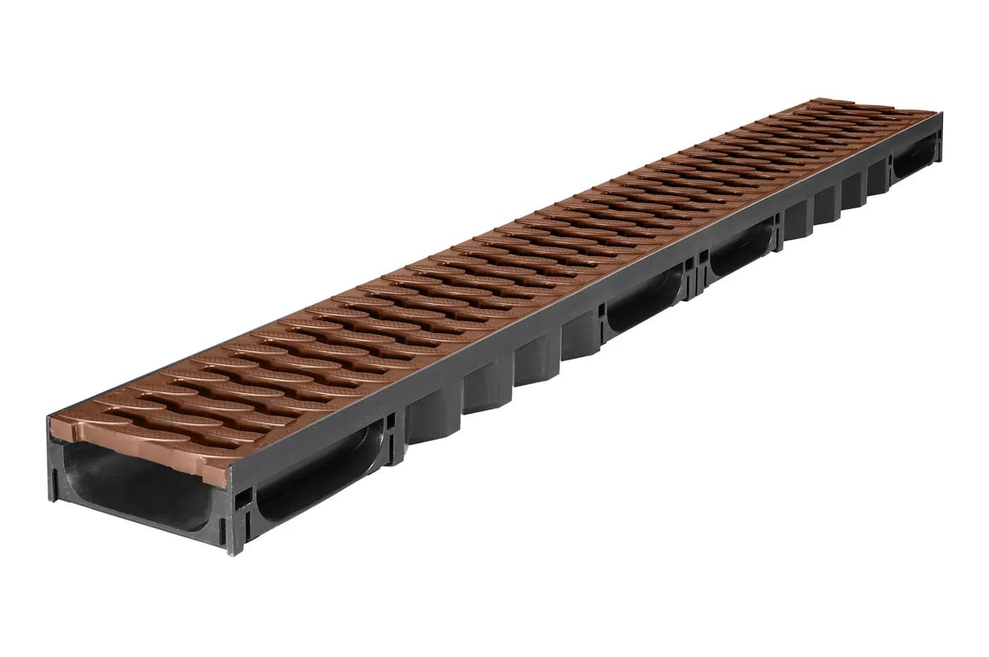 Лоток водоотводный Light Mini с пластиковой коричневой решеткой в сборе, 1000×134×50 мм