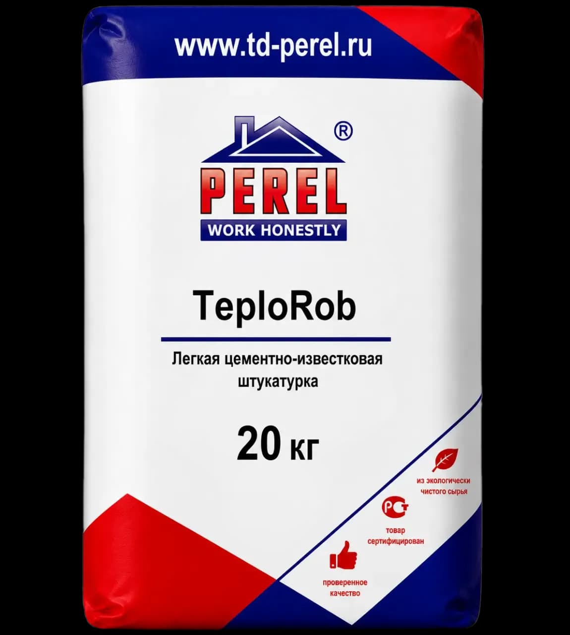 Легкая цементная штукатурка с перлитом Perel TeploRob, 20 кг