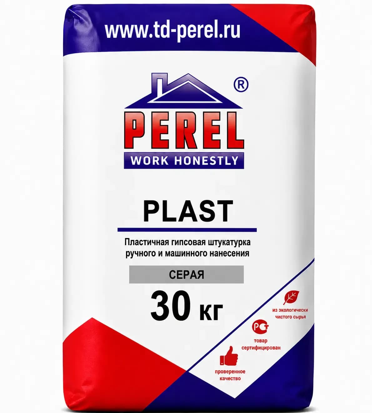 Пластичная гипсовая штукатурка с увеличенным временем жизни Perel Plast, белая, 30 кг