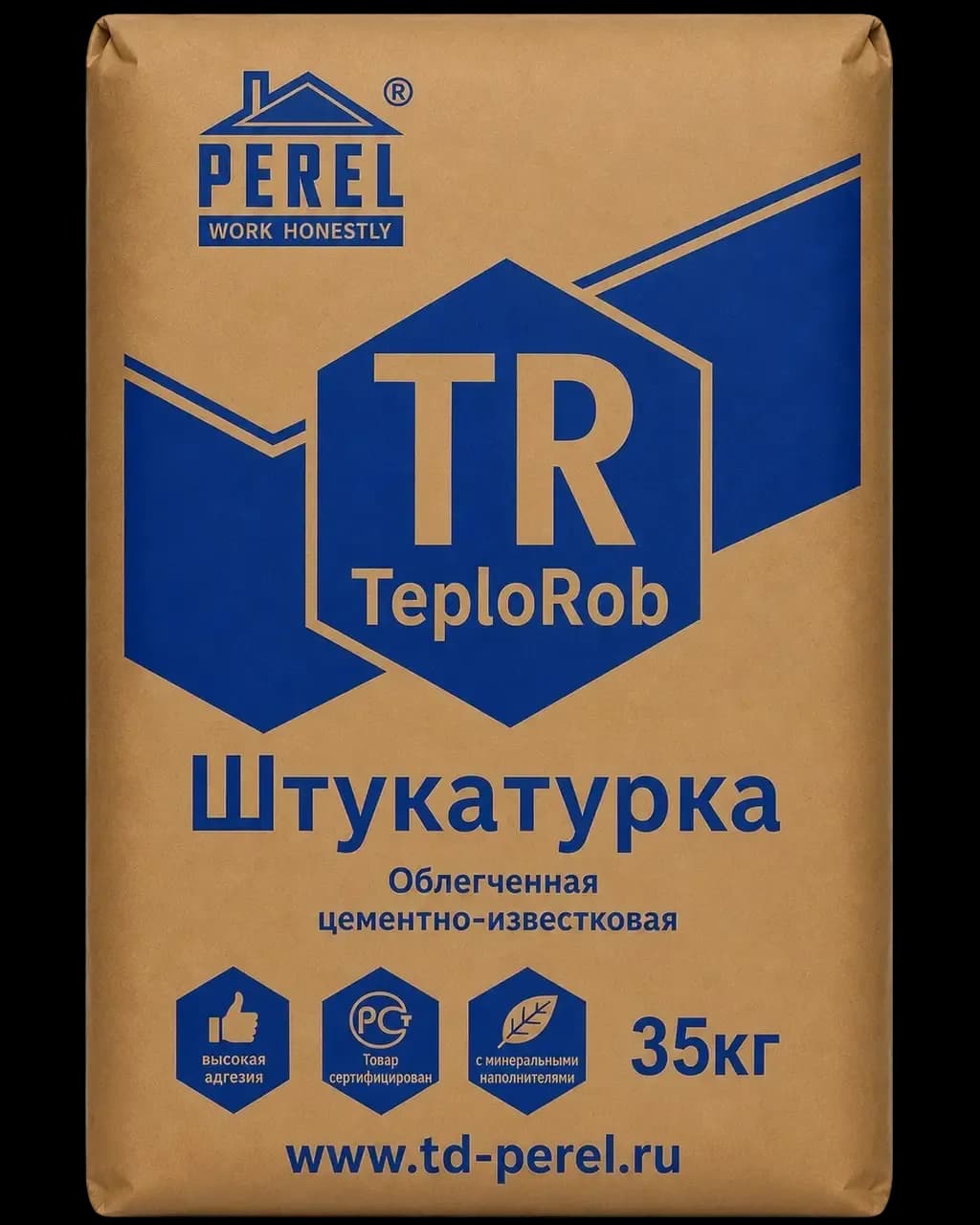Облегченная цементная штукатурка с перлитом Perel TeploRob TR, 35 кг