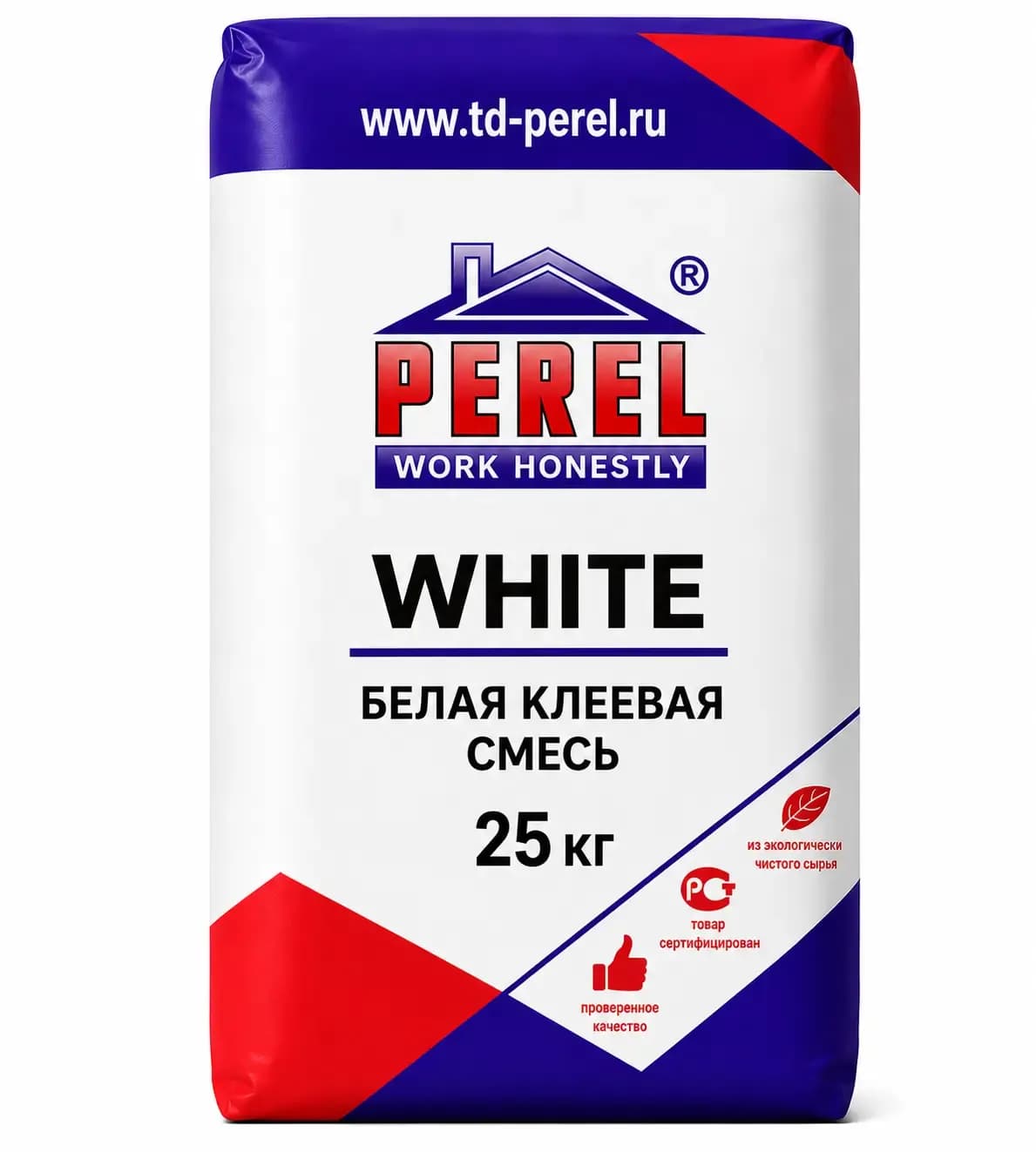 Белая клеевая смесь Perel White C1TE, 25 кг