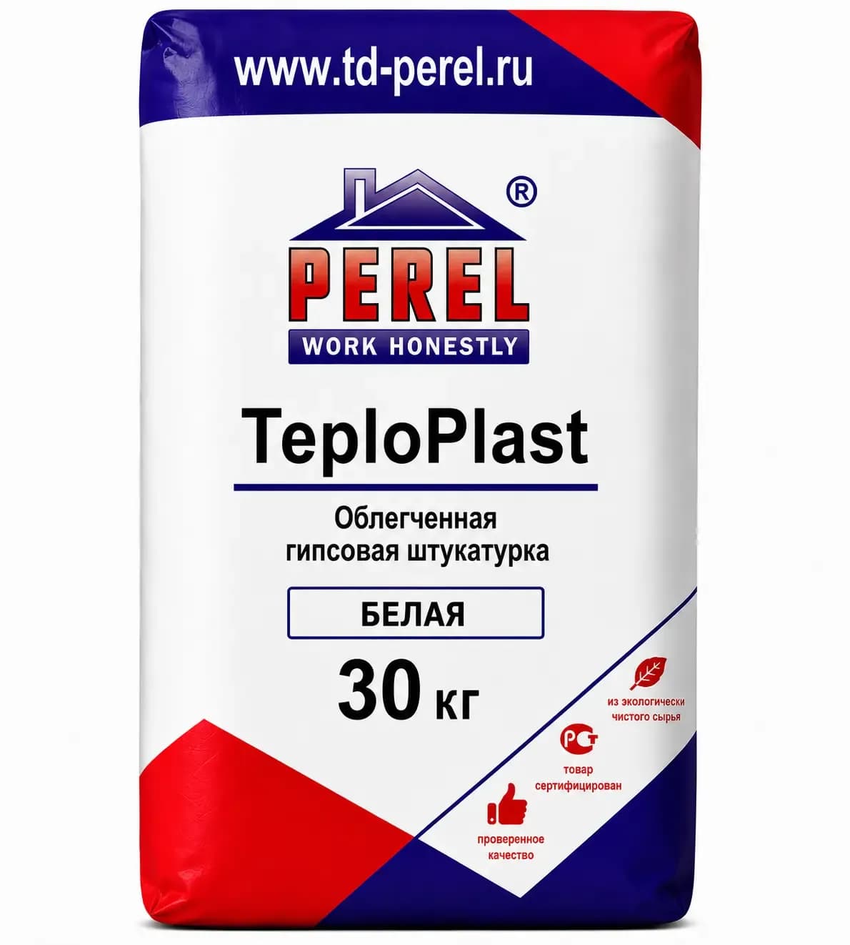 Облегченная гипсовая штукатурка с перлитом Perel TeploPlast, белая, 30 кг